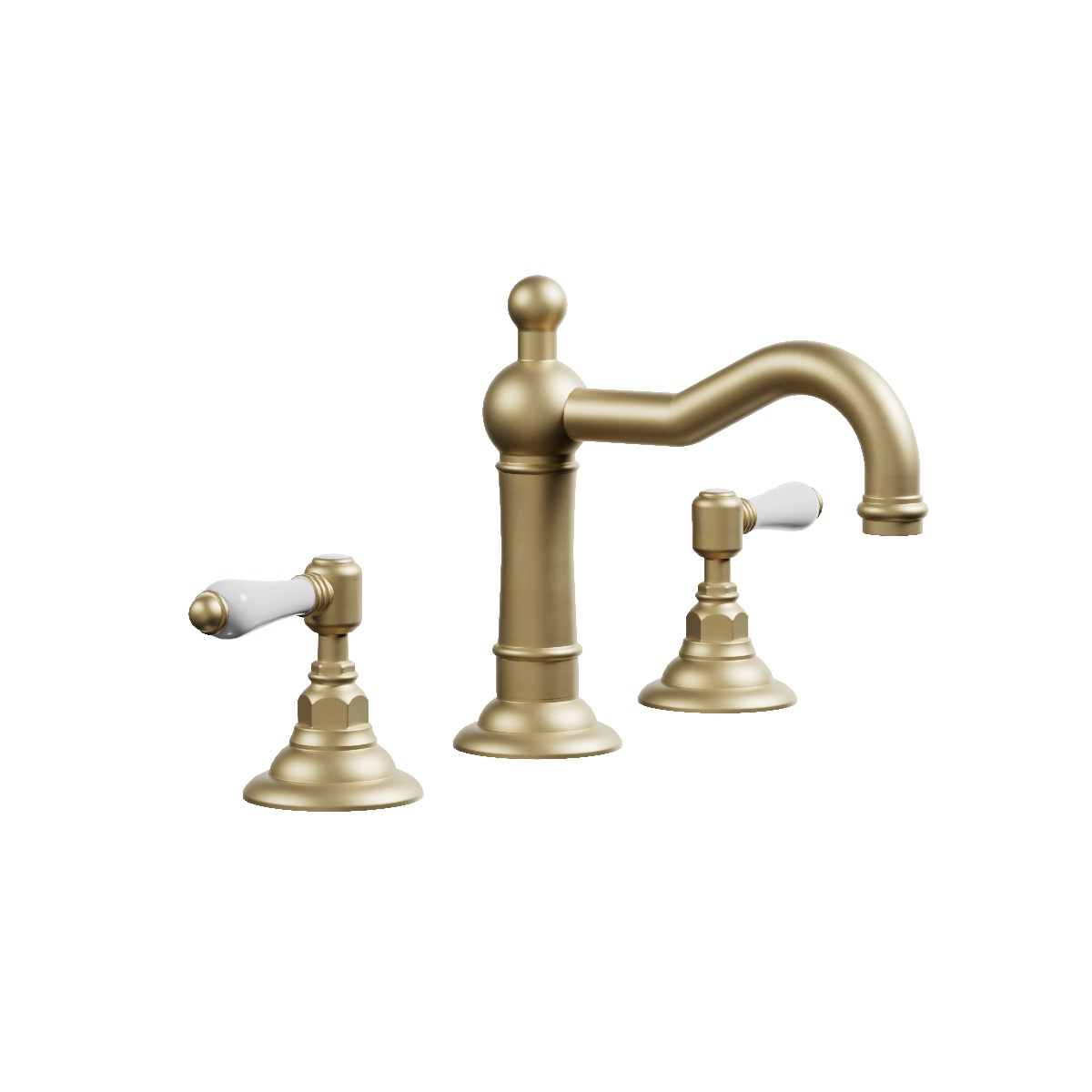 Regal 3 Hole Basin Mixer Brushed Brass Organic / Black Porcelain Lever