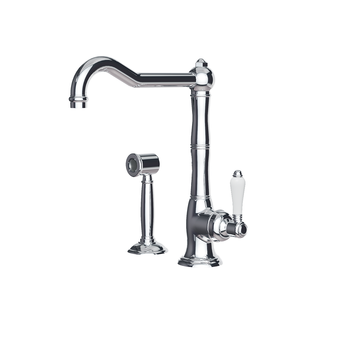 Regal 1 Hole Kitchen Mixer With Rinse Spray Chrome / Black Porcelain Lever