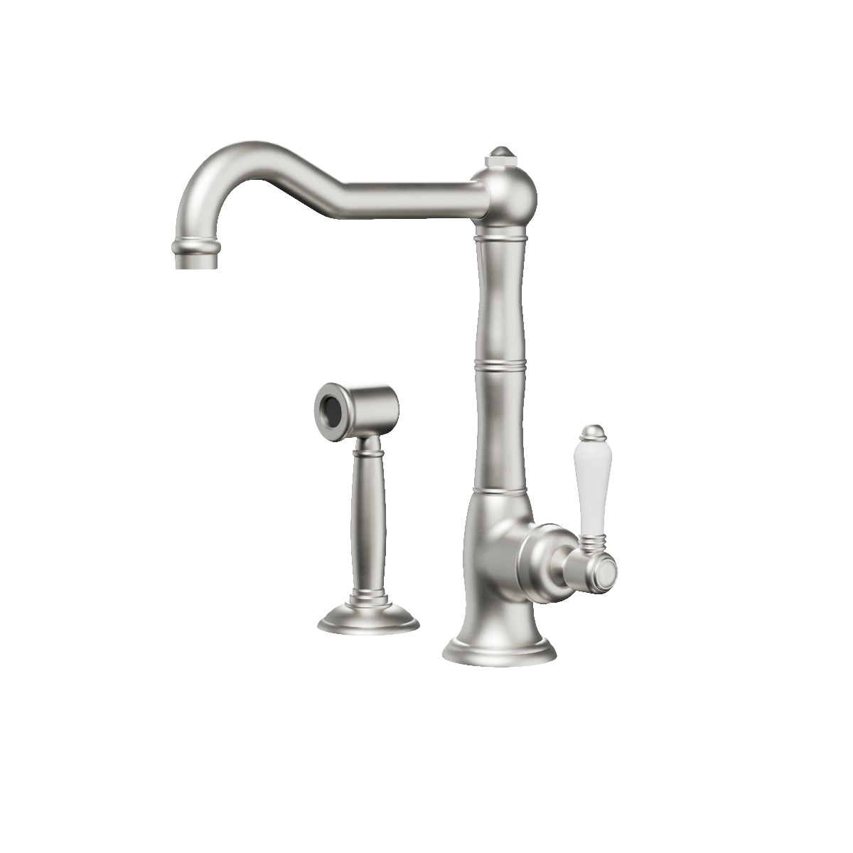 Regal 1 Hole Kitchen Mixer With Rinse Spray Brushed Nickel / Black Porcelain Lever