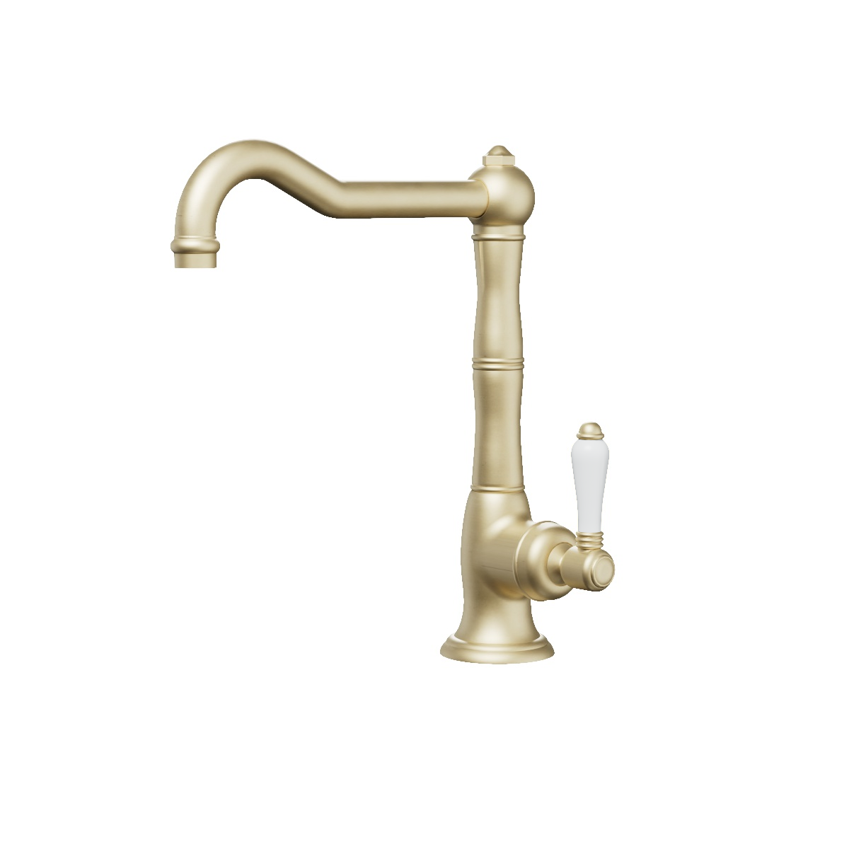 Regal 1 Hole Kitchen Mixer Brushed Brass Organic / Black Porcelain Lever