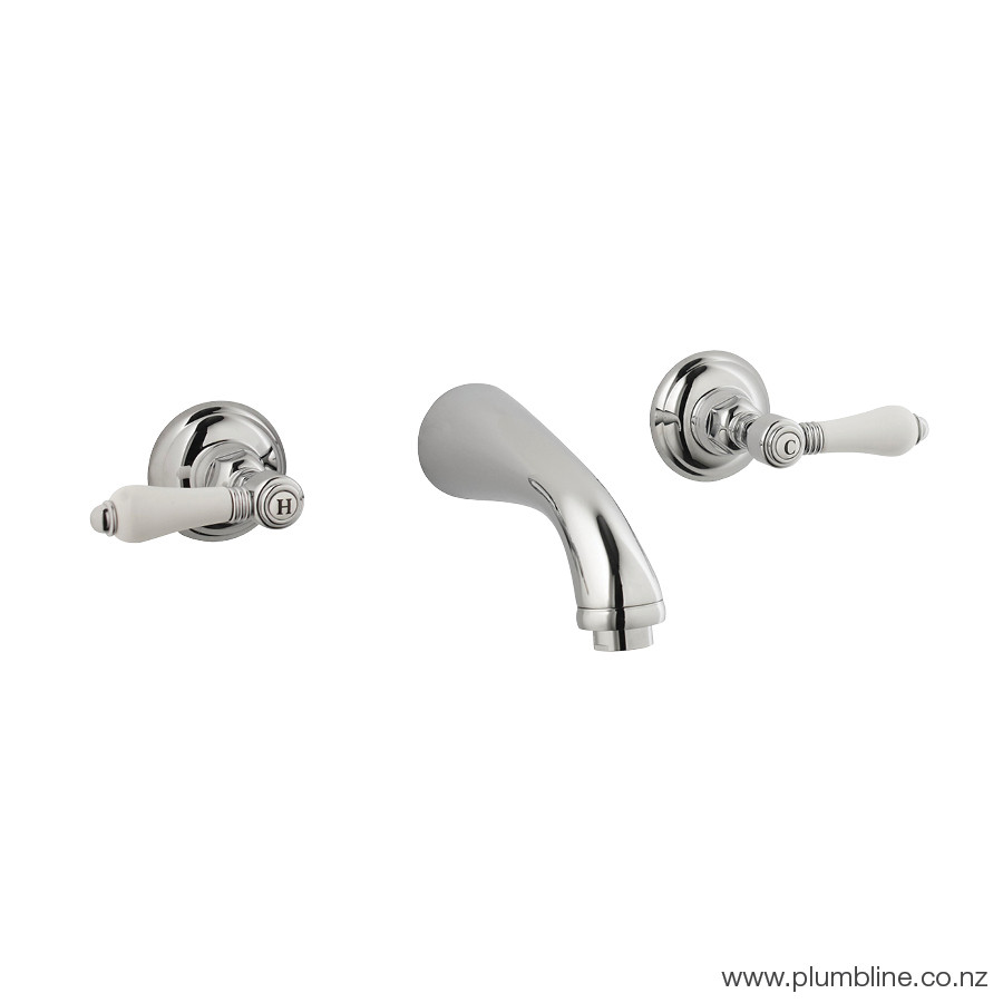Regal Classic 3 Hole Wall Mount Basin Mixer Brushed Nickel / Metal Lever