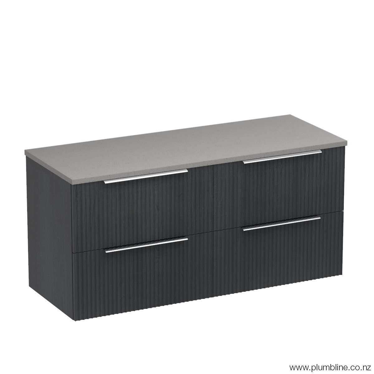 Forma Opaco 1200 4 Drawer Floor Vanity Double Basin White Carrara / Black Bark