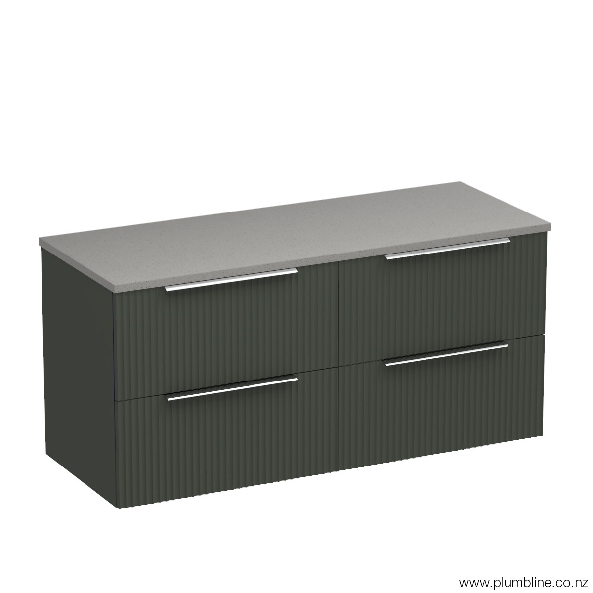 Forma Opaco 1200 4 Drawer Floor Vanity Double Basin White Carrara / Kombu Green