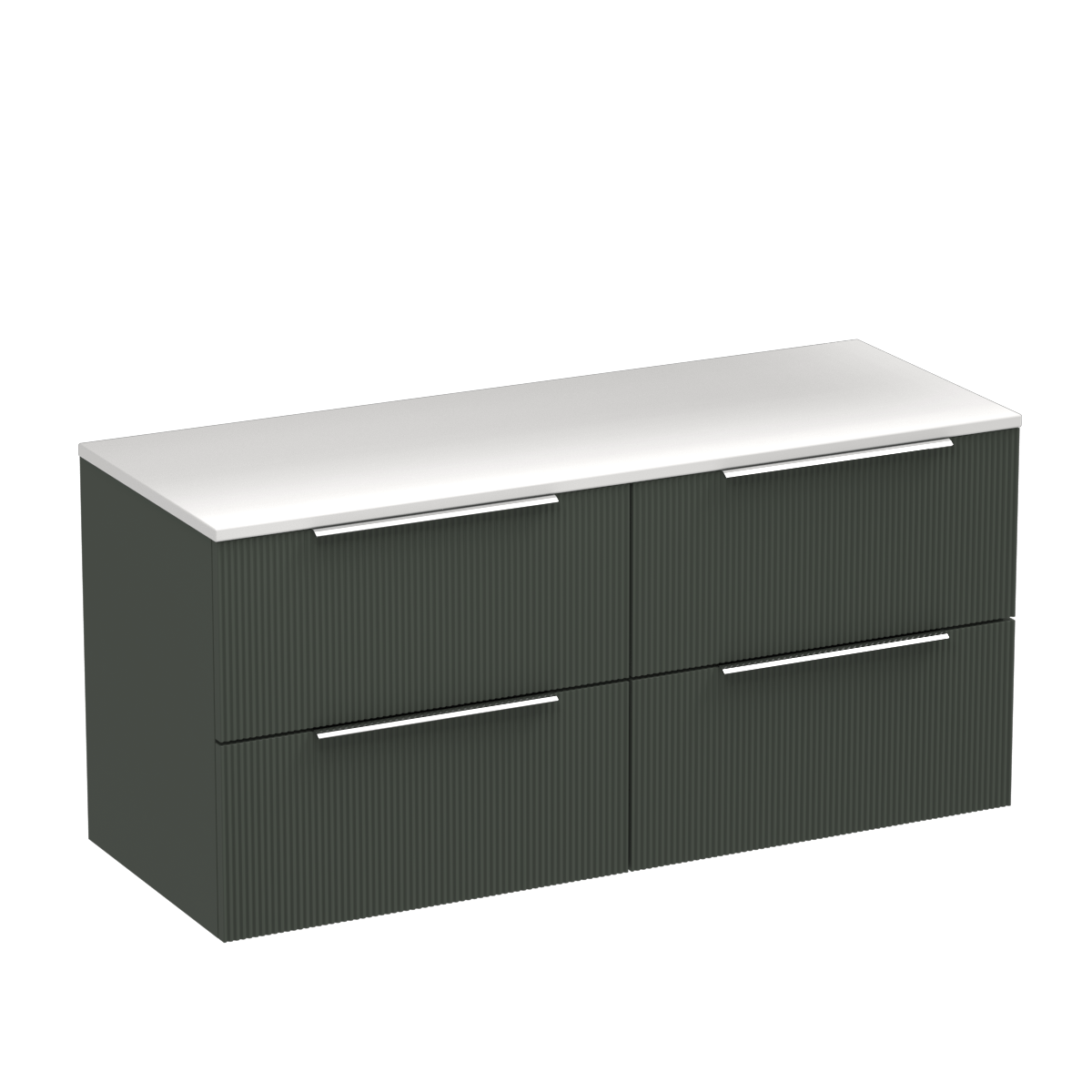 Ava Opaco 1200 4 Drawer Floor Vanity Centre Basin White Carrara / Kombu Green