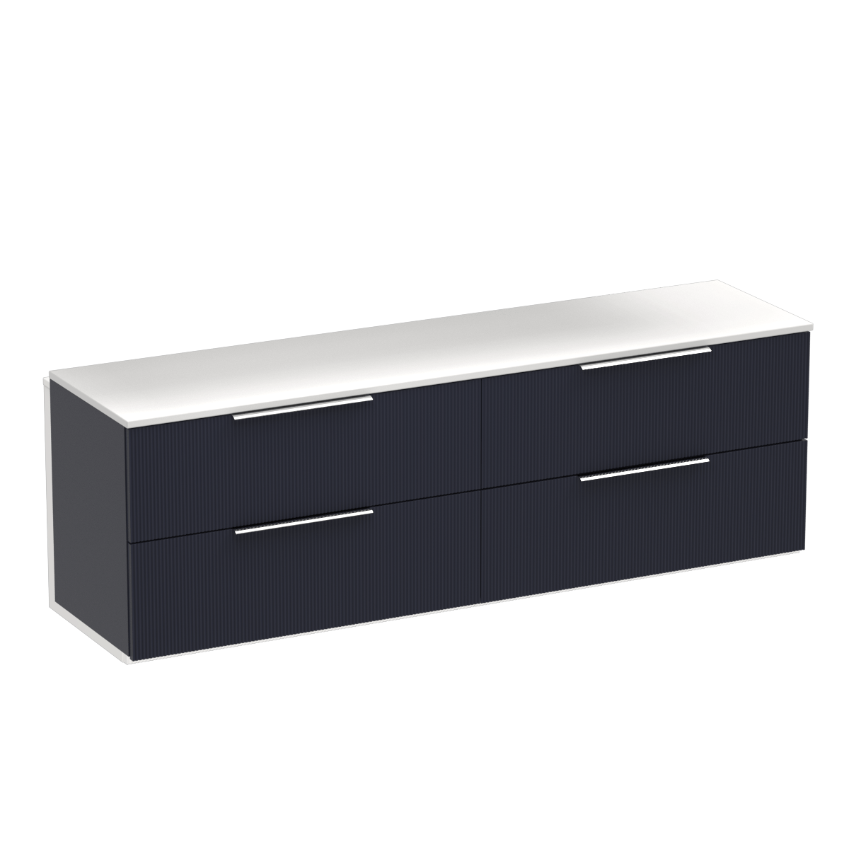 Ava Opaco 1800 4 Drawer Floor Vanity Centre Basin White Carrara / Ink Blue