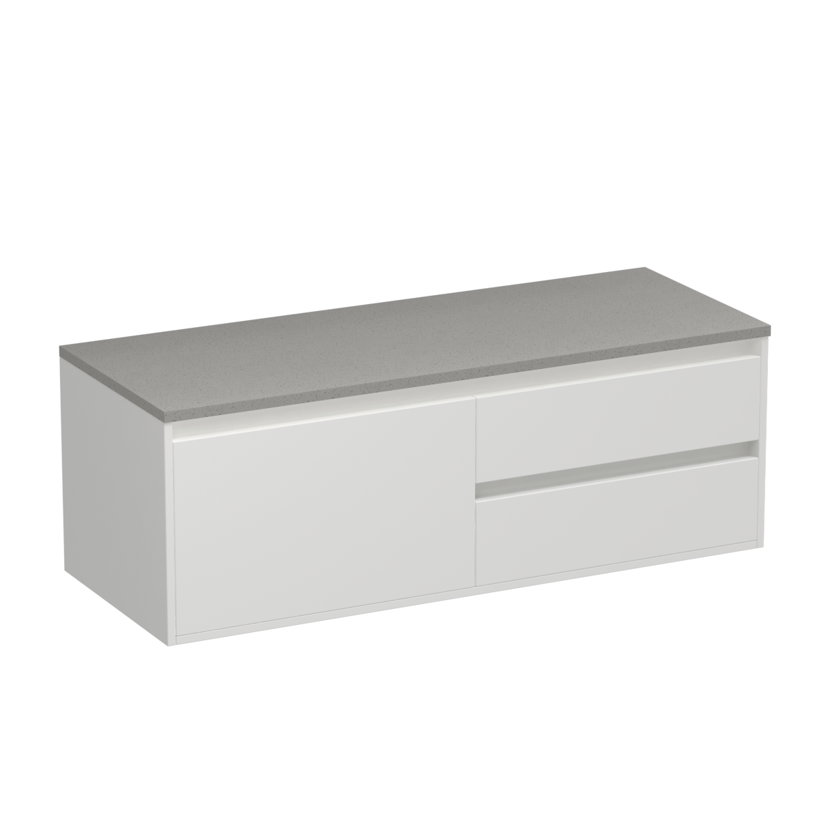 Prava Opaco 1200 3 Drawer Wall Vanity Left Basin Concrete Grey / White/Tusk