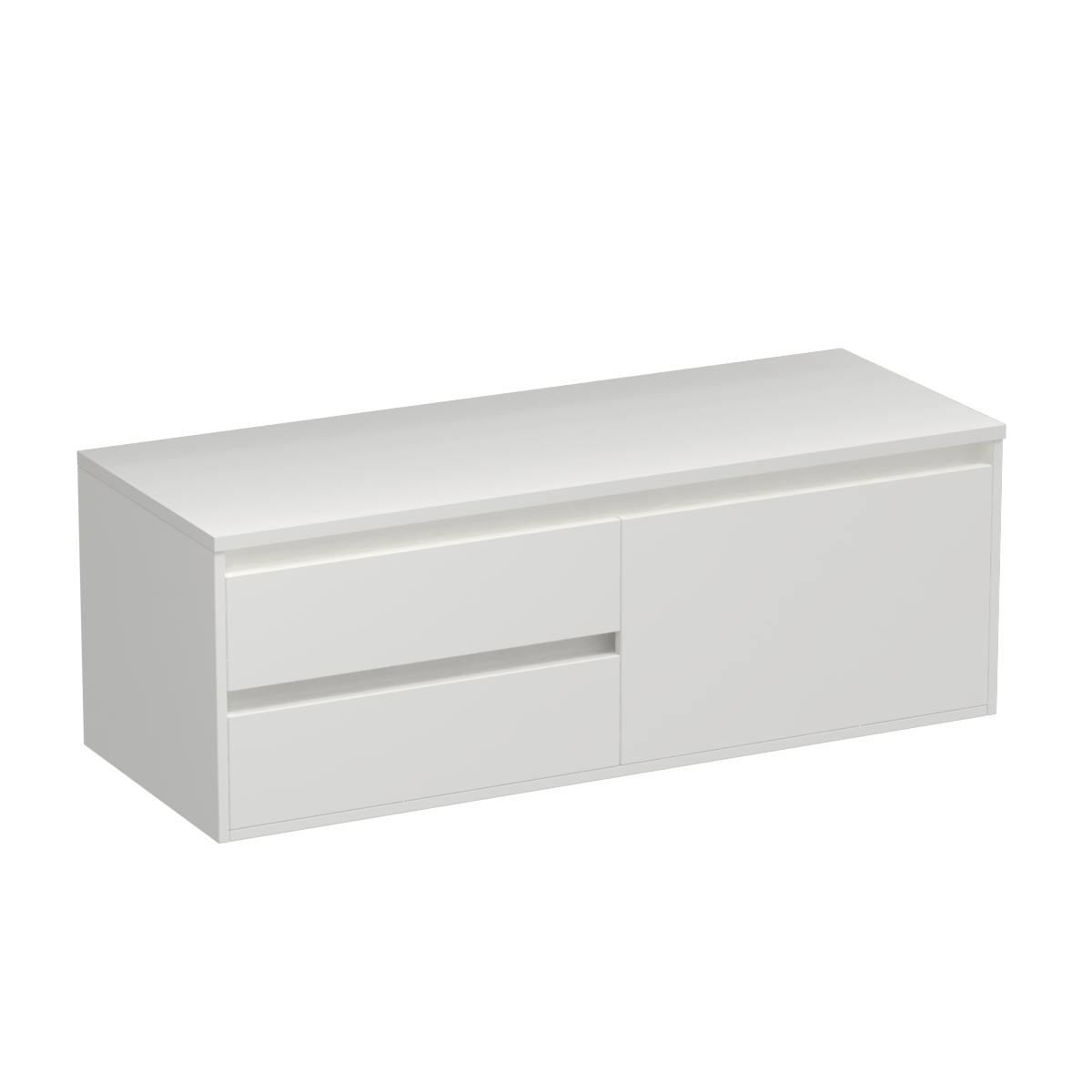 Prava Opaco 1200 3 Drawer Wall Vanity Right Basin Matt White / White/Tahoe Walnut