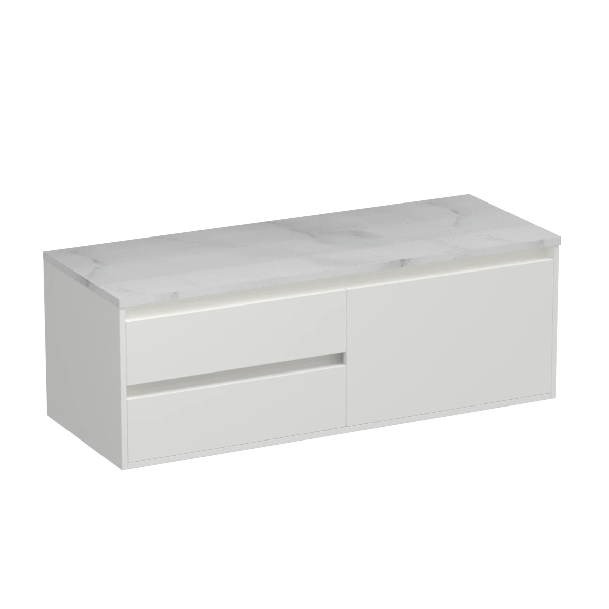 Prava Opaco 1200 3 Drawer Wall Vanity Right Basin White Carrara / Black/Tahoe Walnut