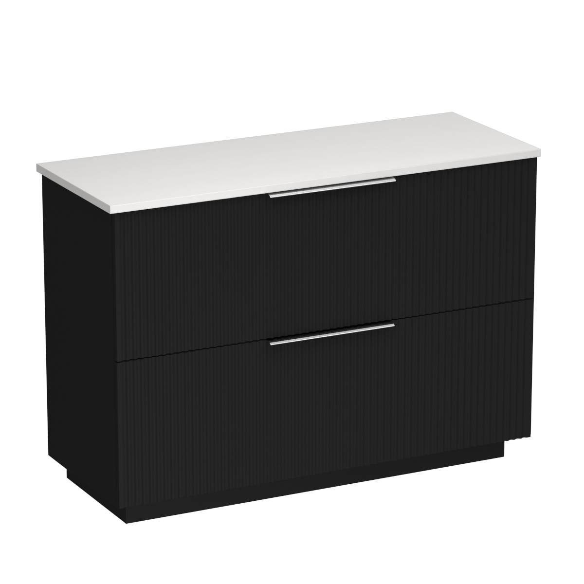 Forma Opaco 1200 2 Drawer Floor Vanity Right Basin White Carrara / Black