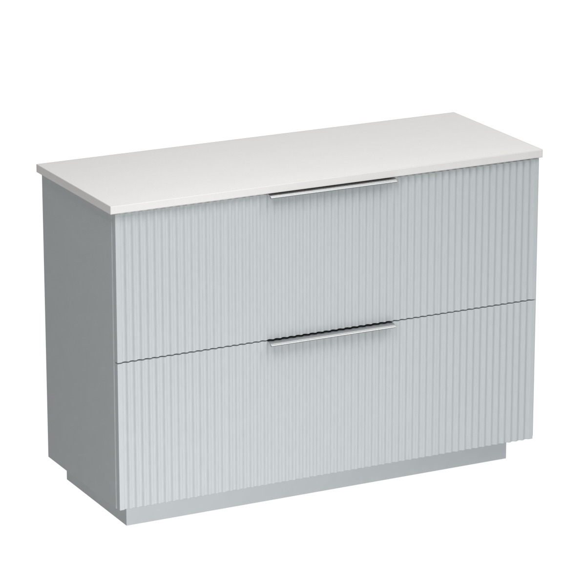 Forma Opaco 1200 2 Drawer Floor Vanity Left Basin White Carrara / Villa Blue