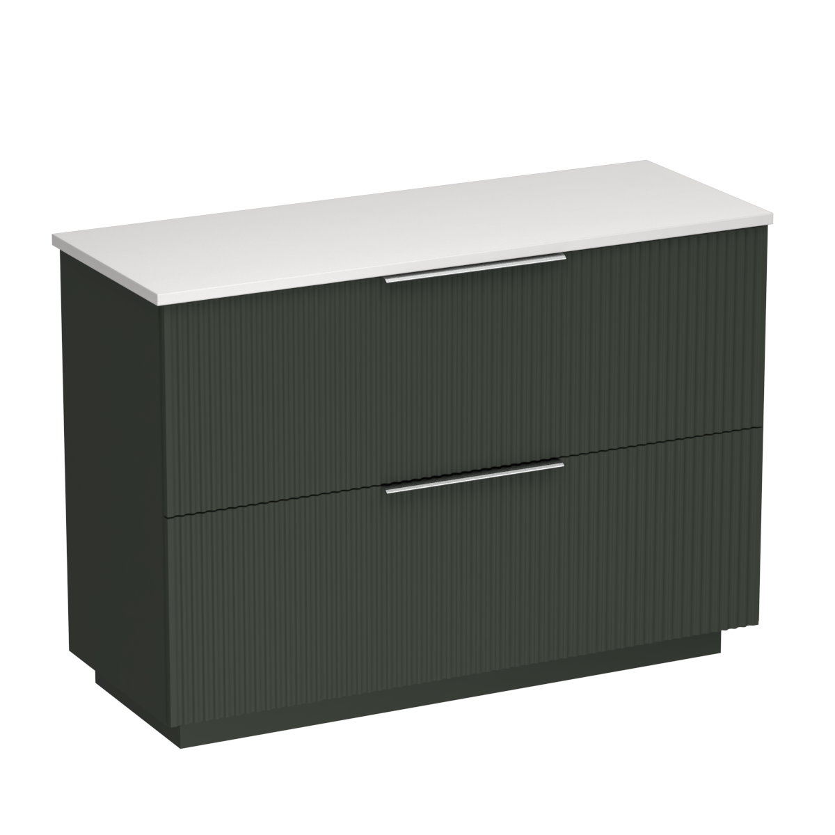 Forma Opaco 1200 2 Drawer Floor Vanity Centre Basin White Carrara / Kombu Green