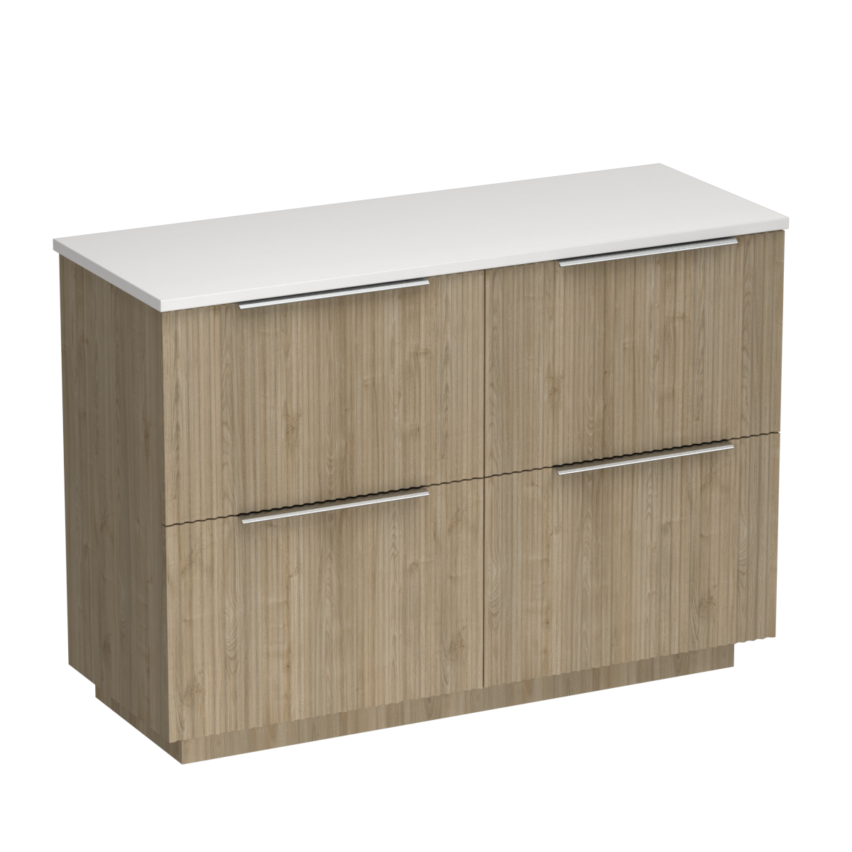 Forma Opaco 1200 4 Drawer Floor Vanity Right Basin White Carrara / Ranfurly Oak