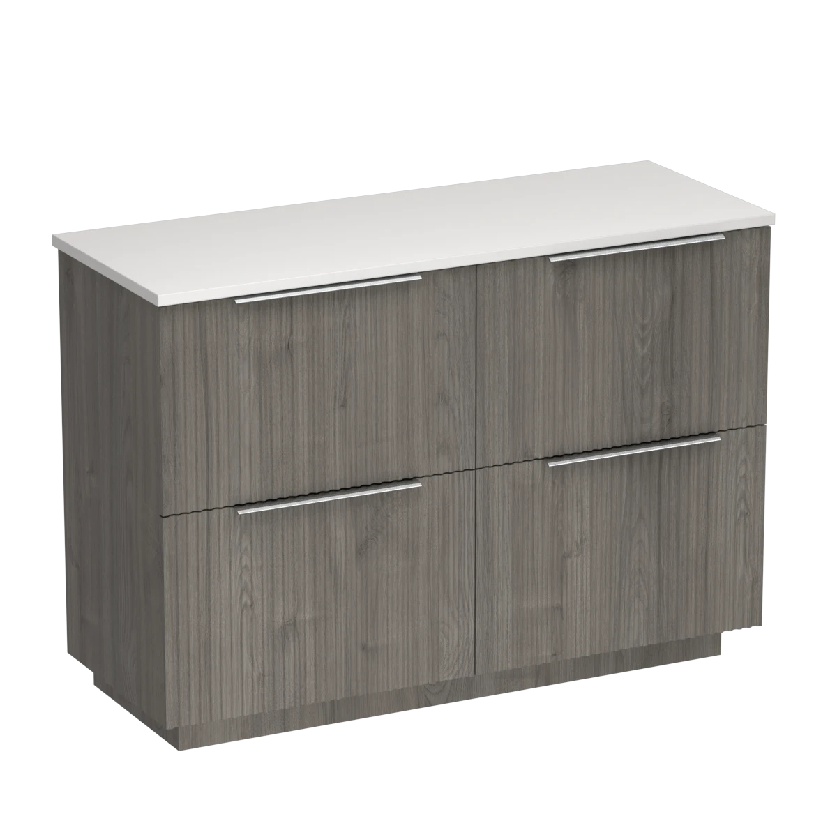 Forma Opaco 1200 4 Drawer Floor Vanity Double Basin Concrete Grey / Methven Oak