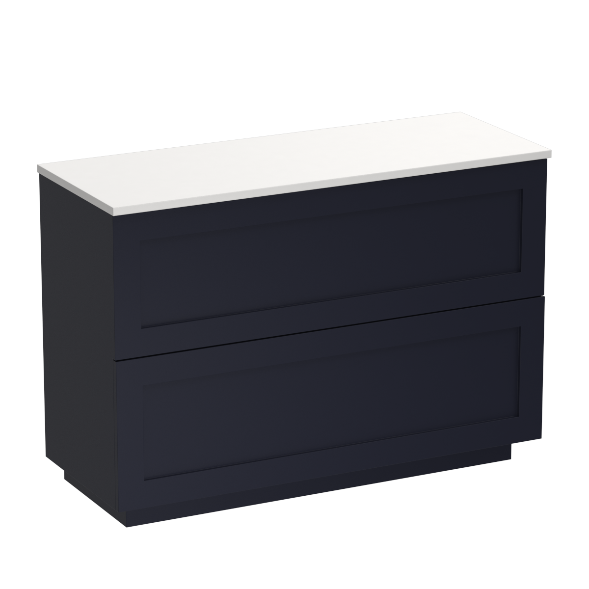 Hampton Opaco 1200 2 Drawer Floor Vanity Right Basin White Carrara / Ink Blue