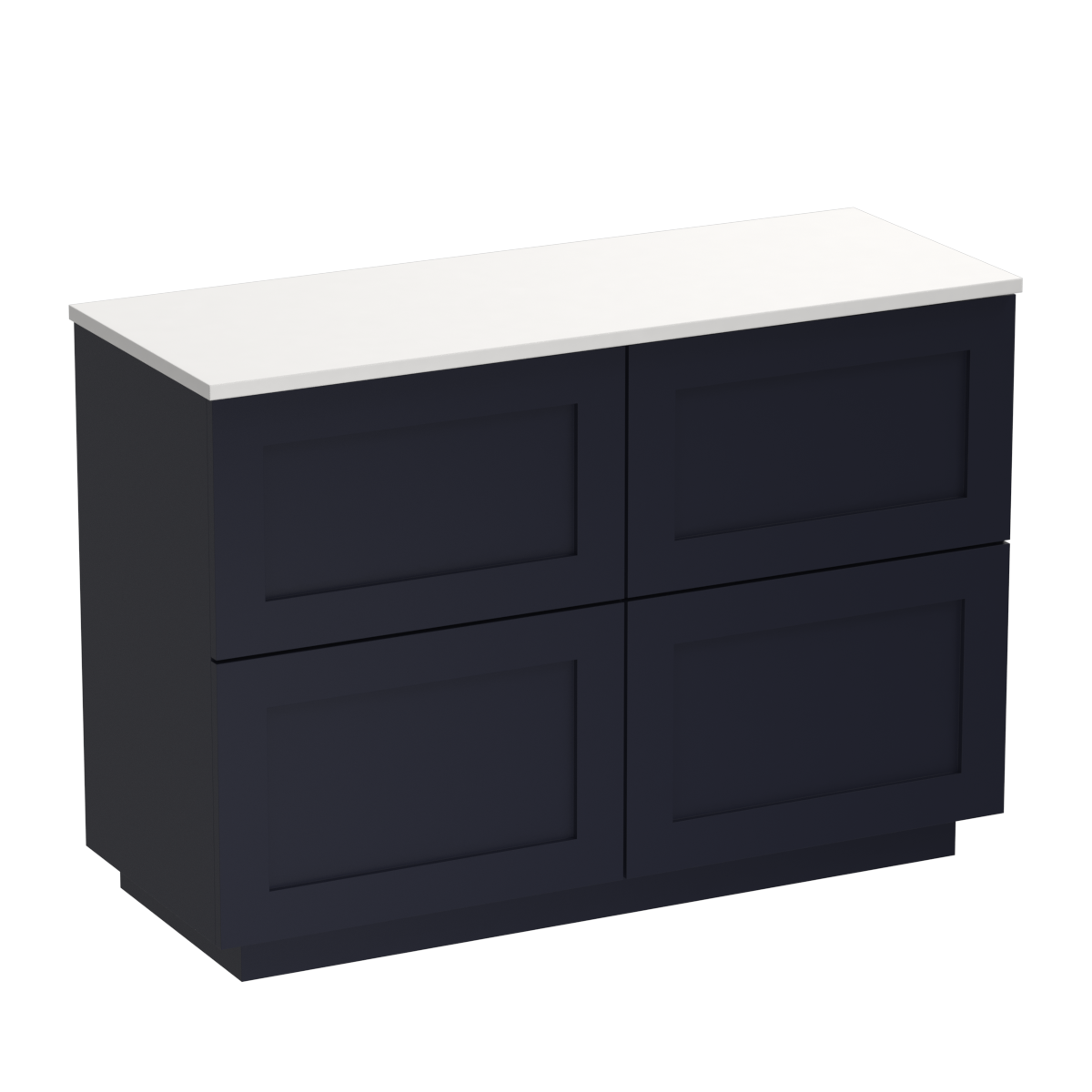 Hampton Opaco 1200 4 Drawer Floor Vanity Centre Basin White Carrara / Ink Blue
