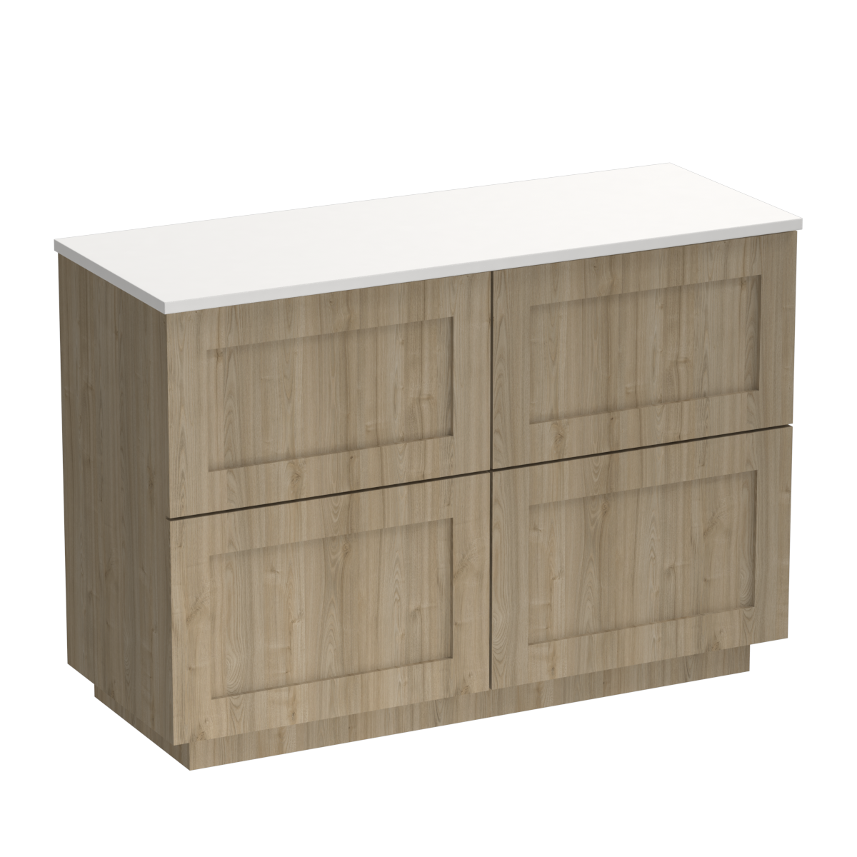 Hampton Opaco 1200 4 Drawer Floor Vanity Centre Basin White Carrara / Ranfurly Oak