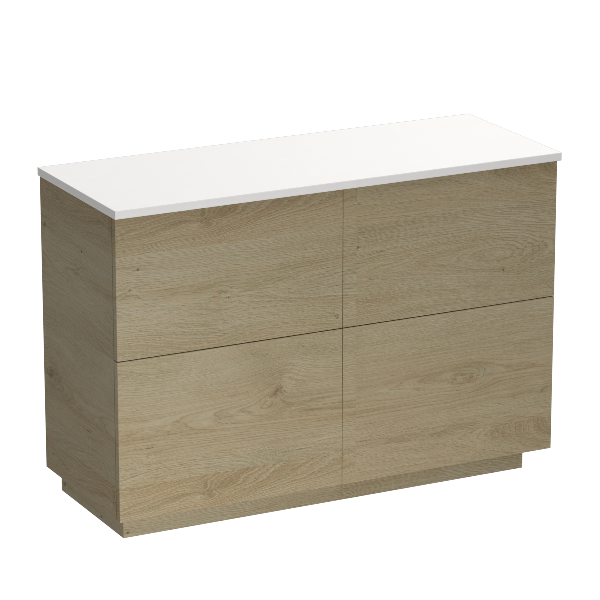 Reflex Opaco 1200 4 Drawer Floor Vanity Double Basin White Carrara / Devon Oak
