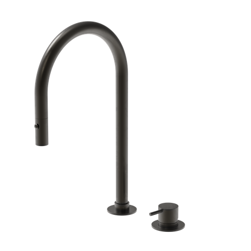 Buddy 2 Hole Kitchen Mixer Round Spout With Pull Out Spray Matt Gunmetal PVD