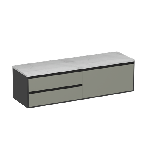 Prava Opaco 1500 3 Drawer Wall Vanity Right Basin White Carrara / Black/Atmoss