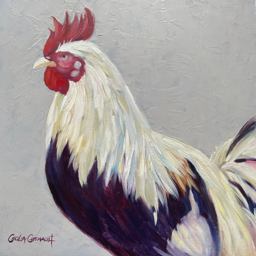 Maui Rooster© 10"x10"x2" Oil on canvas by Cecilia Chenault