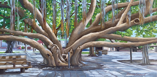 Under the Banyan Tree Lahaina Oil 12 x 24 x1.25  