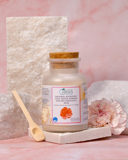 Natural Dry/Sensitive Skin Face Ubtan 3-in-1 Ayurvedic facial cleanser, gentle exfoliator, and nourishing face mask for dry and sensitive skin.