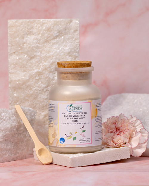 Natural Oily & Blemish Prone Skin Face Ubtan 3-in-1 Ayurvedic facial cleanser, gentle exfoliator, and purifying face mask for oily and blemish-prone skin.