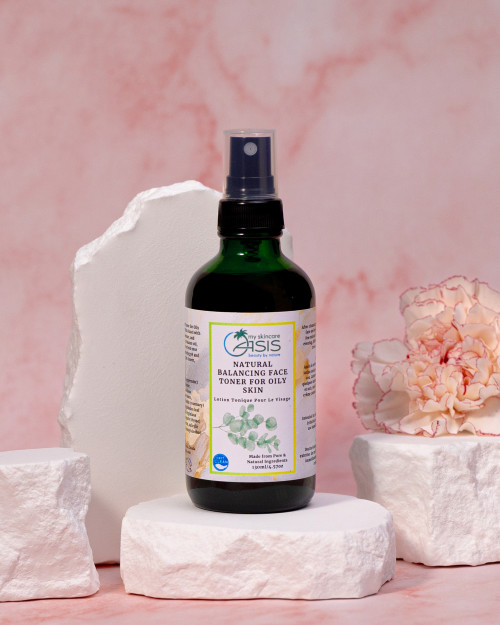 Natural Face Toner for Oily Skin with Witch Hazel, Zinc PCA, Peppermint, Rosemary, Geranium, Eucalyptus, and Thyme to balance excess oil, refine pores, and refresh oily and acne-prone skin.