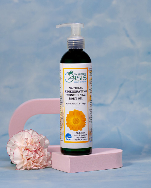 Natural TLC Body Oil with Sweet Almond Oil, Hemp Seed Oil, Avocado Oil, Pomegranate Oil, Calendula, and Vitamin E for soft, nourished skin