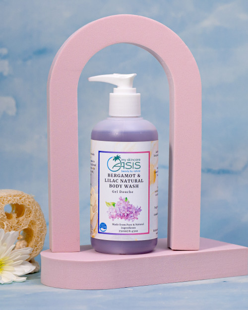Natural Bergamot & Lilac Body Wash with gentle plant-based cleansers, glycerin, and botanical oils for soft, hydrated skin