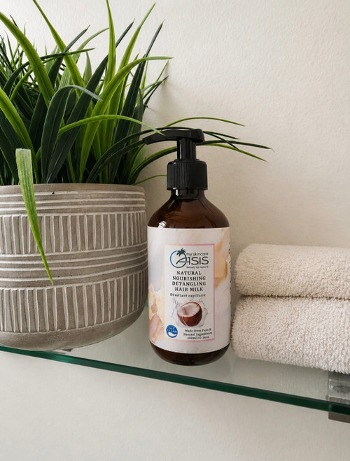 Natural Detangling Hair Milk with BTMS, Hydrolyzed Silk Protein, Panthenol, Aloe Vera, and Olive Squalane for soft, tangle-free hair