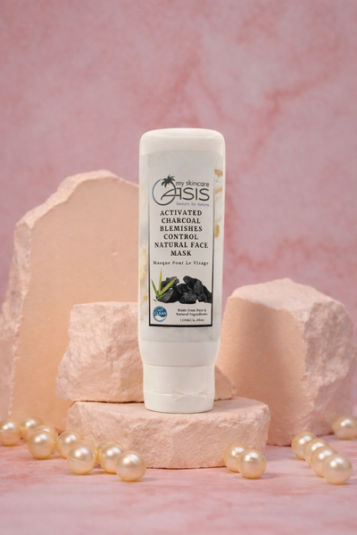 Natural Activated Charcoal Face Mask for oily and acne-prone skin with bamboo charcoal, French green clay, niacinamide, and zinc PCA for deep pore cleansing and detoxifying.