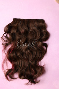 Extension de seda de clip 1 pieza castaño con rayos rojos Extension de seda de clip 1 pieza castaño con rayos rojos