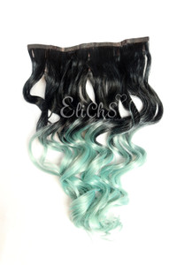 Extension de seda de clip 1 pieza Negro con Menta Extension de seda de clip 1 pieza Negro con Menta