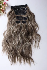 Extensiones de seda con clips onduladas largo 20" color Rubio Mixto
