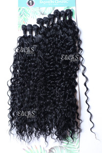 Cabello de seda Curly  9 piezas Largo 28,24,20 color 1B negro