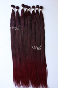 Cabello de Bioproteina - seda Lacio 8 piezas Largo 28  color #2/118 Castaño oscuro con Borgonia Cabello de Bioproteina - seda Lacio 8 piezas Largo 28  color #2/118 Castaño oscuro con Borgonia