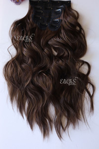 Extensiones de seda con clips onduladas largo 20" color 8 Castaño Claro