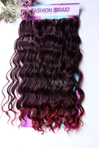 Cabello para trenzas y crochet Andress Largo 24 pulgadas 9 piezas color  1BBUG Negro con Borgoña