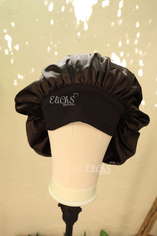 Gorro de Saten con banda ancha color negro