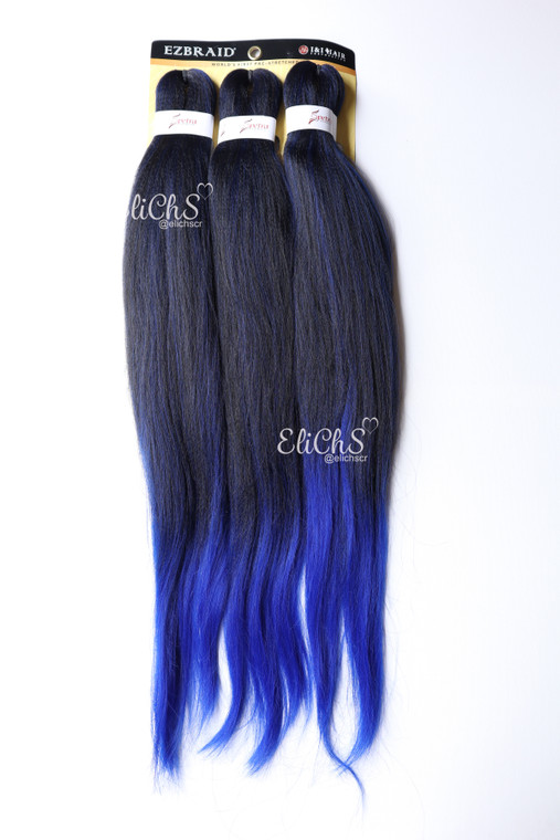 Cabello para trenzas 3 piezas largo 26 color #1BBLUE negro con azul