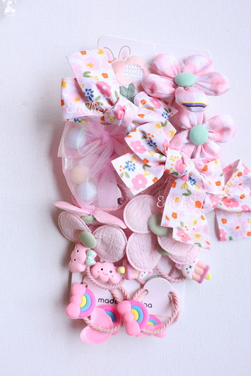 Set de colas para niñas #7085 rosado 3 lazos