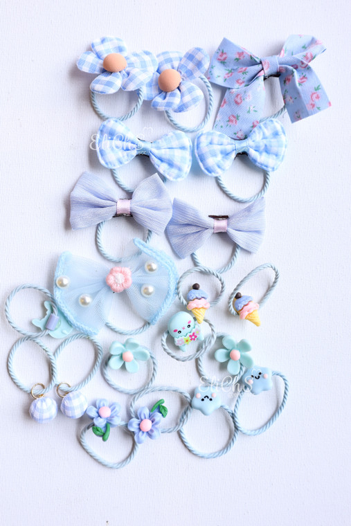 Set de colas para niñas #7085 Celeste