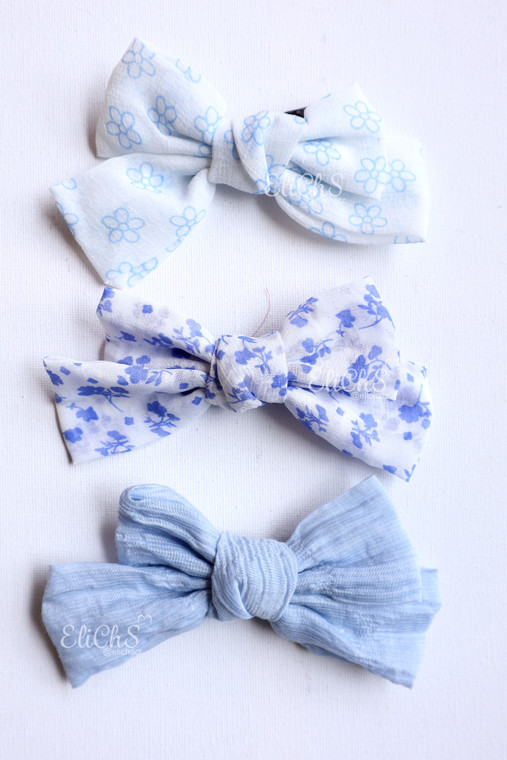 Set de 3 lazos de tela #7525 color Celeste