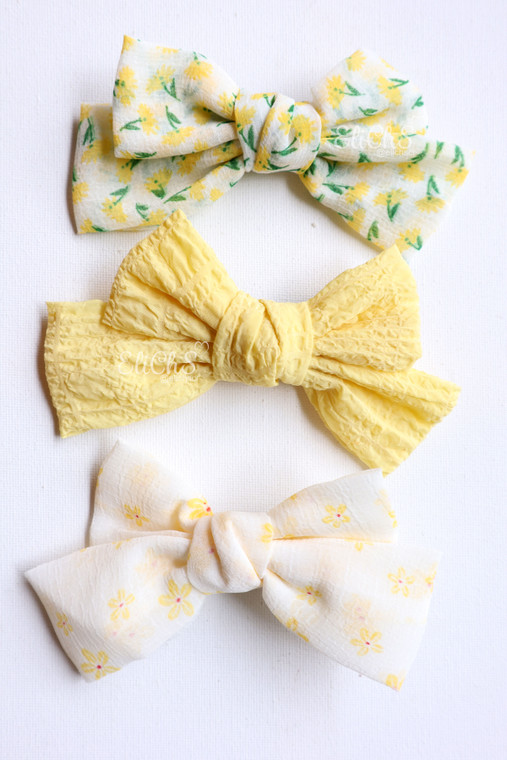 Set de 3 lazos de tela #7525 color amarillo