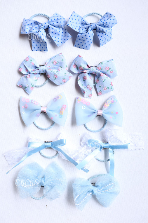 Set de colas con lazo #7730 color celeste