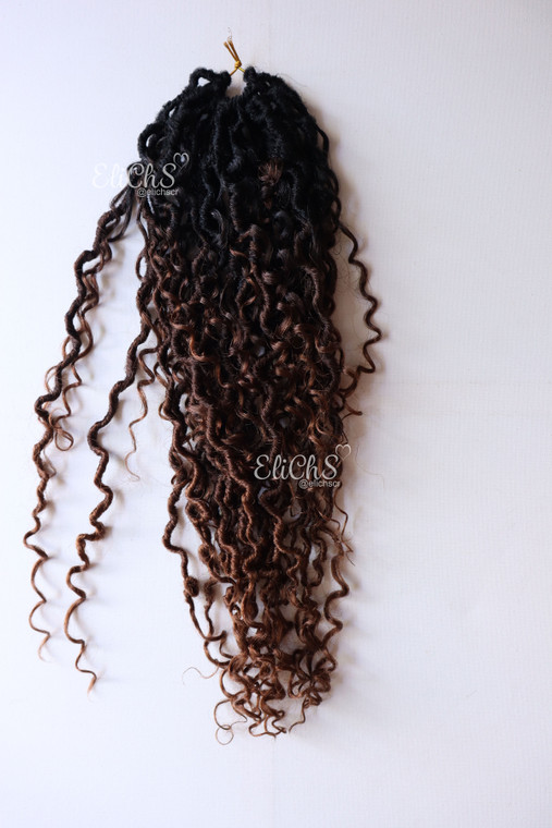 Cabello para crochet  River Locs Color 1B430 Negro con castaños   largo 18 pulgadas