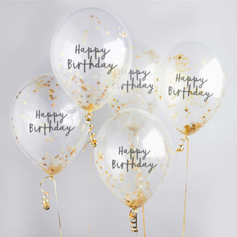 Happy Birthday Confetti Balloons Gold