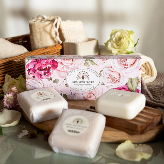 The English Soap Company Summer Rose Trio Soap Box Gift Set