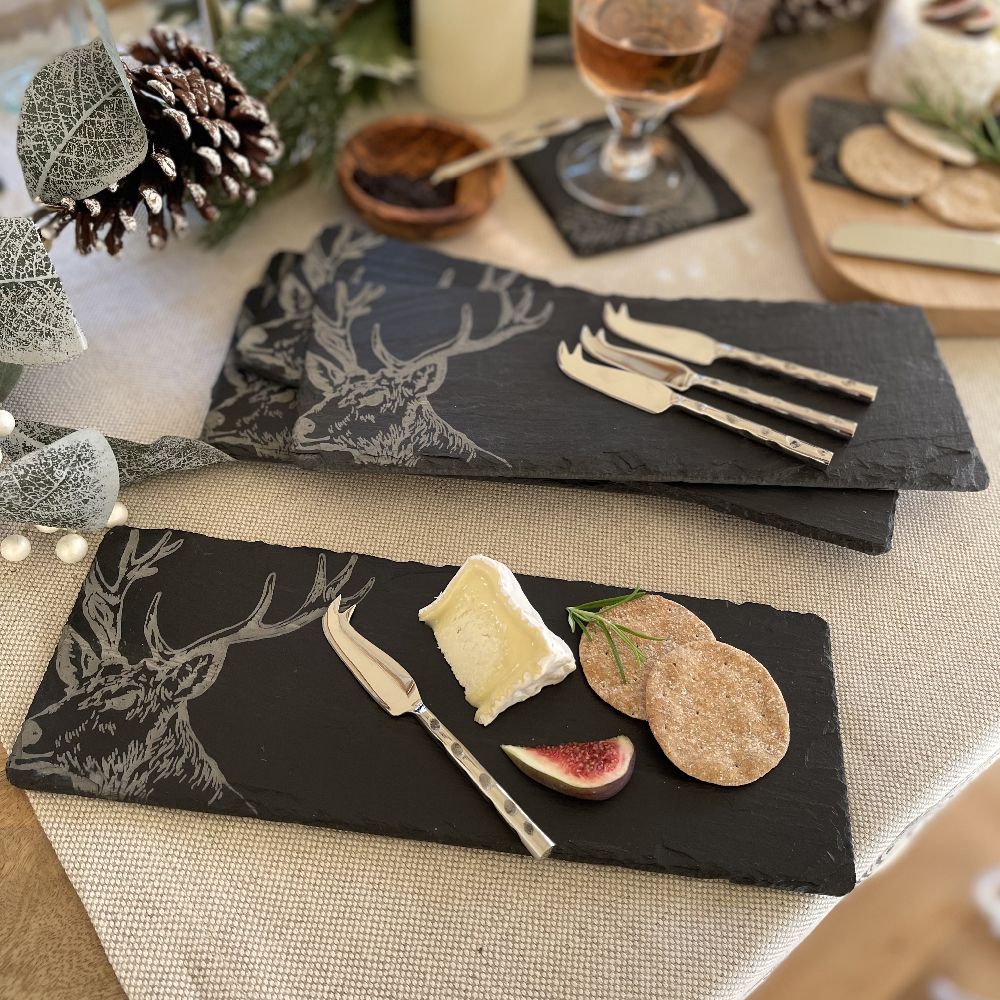 Stag 4 mini slate cheese board & knife set - The Queen's Pantry